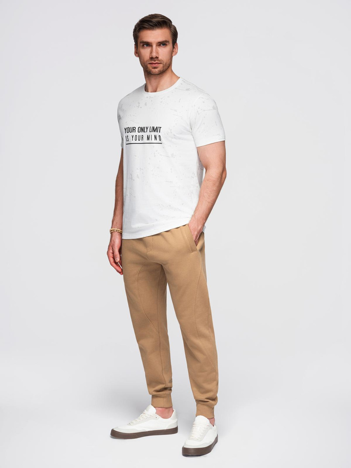 Spodnie męskie dresowe typu jogger - brązowe V2 OM-PABS-0173