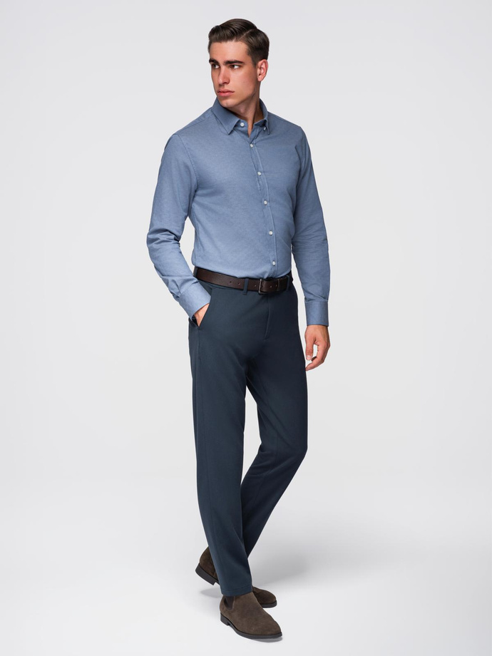 Koszula męska SLIM FIT z ozdobnej tkaniny – niebieska V1 OM-SHCS-0175
