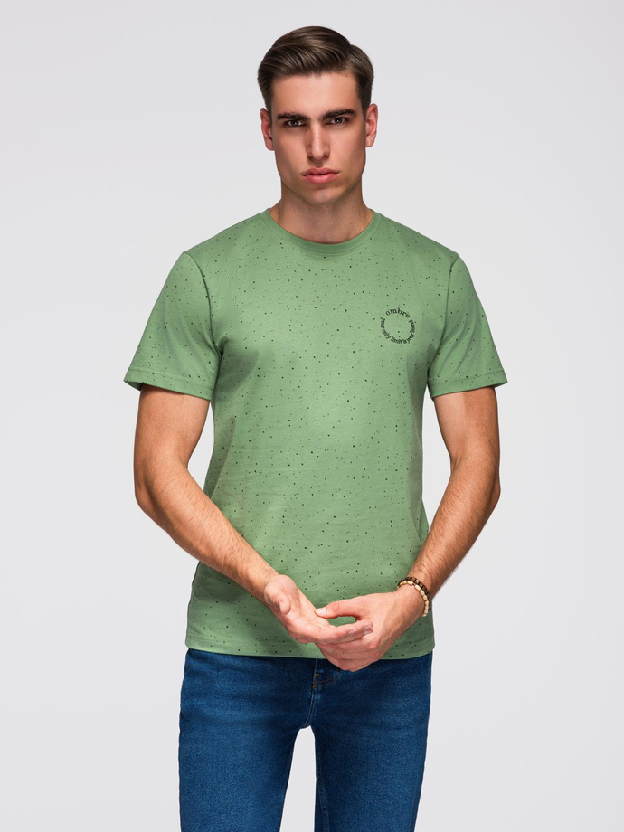 Męski bawełniany t-shirt z nadrukiem i okrągłym dekoltem – zielony V4 OM-TSFP-0186