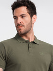 Men's BASIC single-color pique knit polo shirt - dark olive green V6 OM-POBS-0100