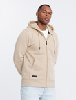Rozpinana męska bluza dresowa BASIC – beżowa V6 OM-SSBZ-0160