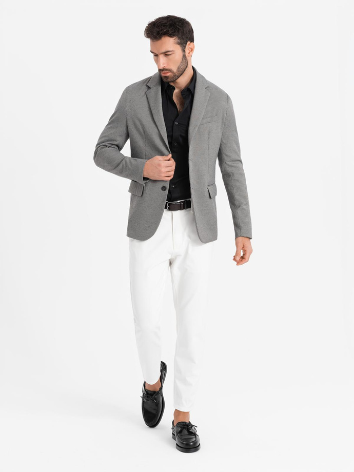 Marynarka męska casual w delikatną kratkę - szara V2 OM-BLZB-0116