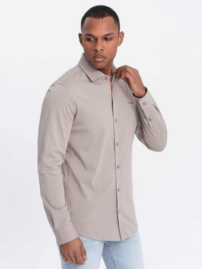 Męska bawełniana koszula REGULAR z dzianiny single jersey - popielata V5 OM-SHCS-0138