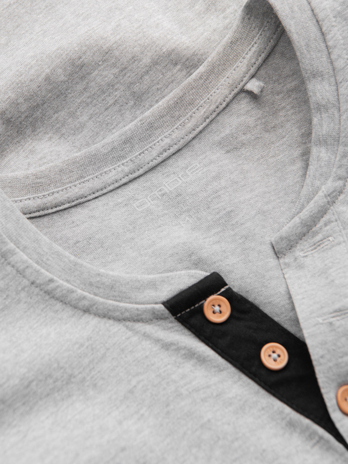 Men's longsleeve with buttons at the neckline - grey melange V8 OM-LSCL-0107