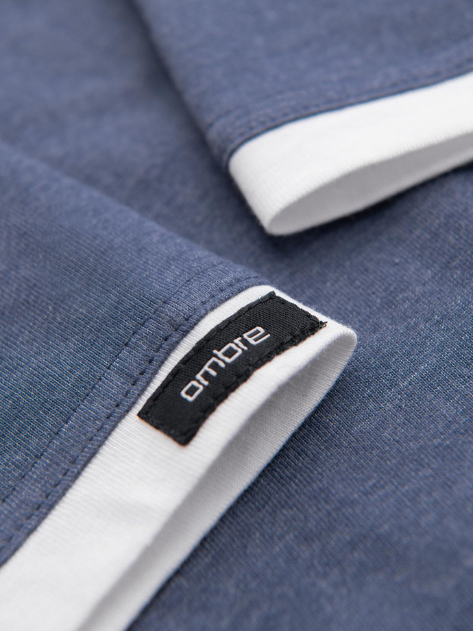 Men's hooded cotton t-shirt - dark blue melange V12 OM-TSCT-0256