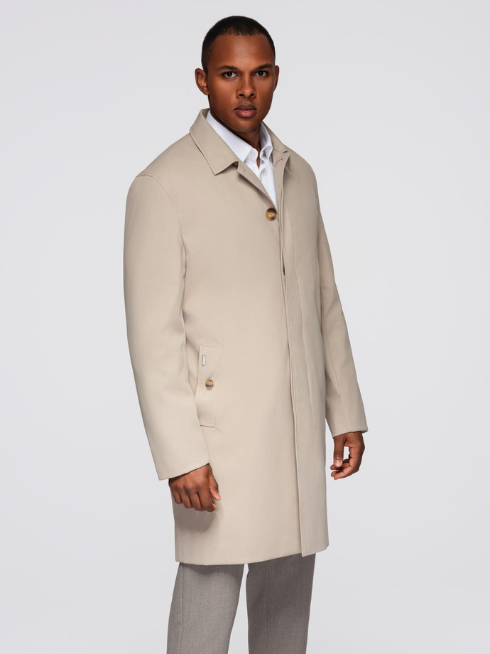 Men's insulated coat with hood and concealed zipper - black V1 OM-COWC-0110