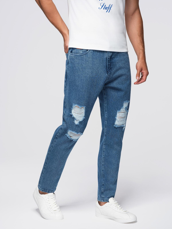 Men's denim pants CARROT FIT with rubbing - blue V2 OM-PADP-0250