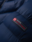 Modern men's quilted jacket of combined materials - navy blue V2 OM-JAHP-0303
