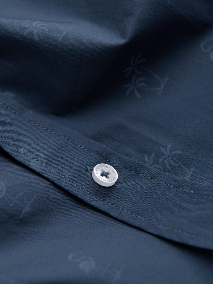 Classic men's cotton SLIM FIT shirt in palm trees - dark blue V5 OM-SHCS-0156