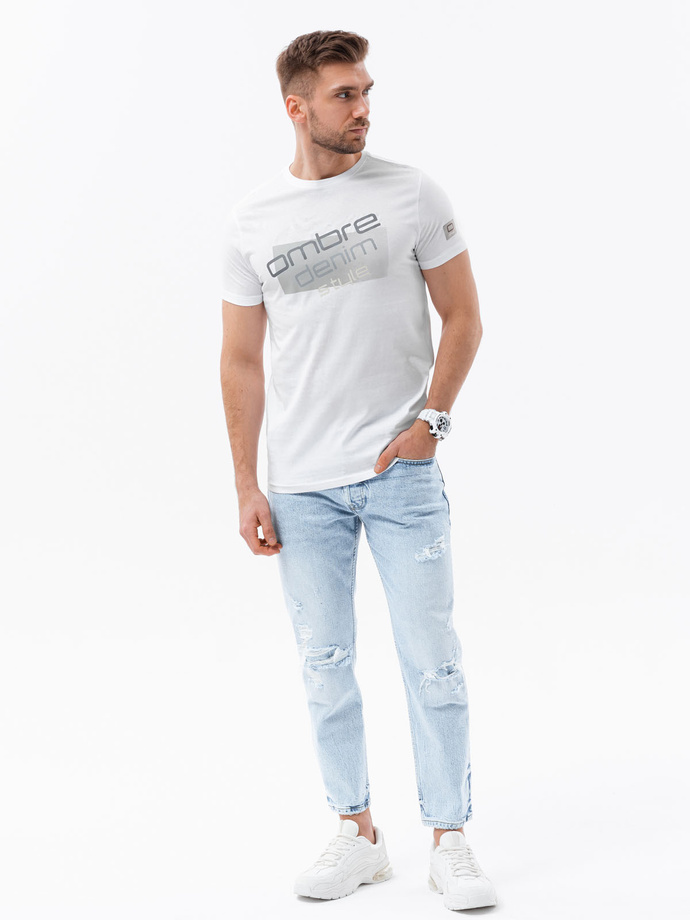 T-shirt męski bawełniany z nadrukiem - biały V1 S1749