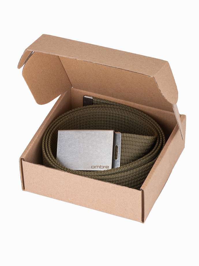 Men's belt with steamed buckle in aged silver - khaki A029