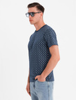 Men's full print knit shirt - navy blue V1 OM-TSFP-0250