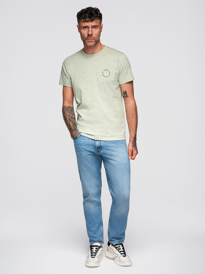 T-shirt męski bawełniany z nadrukiem i okrągłym dekoltem – miętowy V3 OM-TSFP-0186