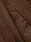 Men's imitation leather jacket with ribbed hem - dark brown V1 OM-JAFL-0109