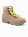 Zimowe buty męskie trekkingowe z kontrastowymi sznurówkami - piaskowe V1 OM-FOBO-0132
