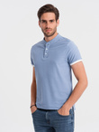 Koszulka męska polo bez kołnierzyka - niebieska V3 OM-TSCT-0156