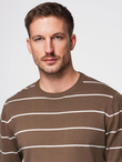 Men's casual sweater with horizontal stripes - brown V3 OM-SWSW-0143