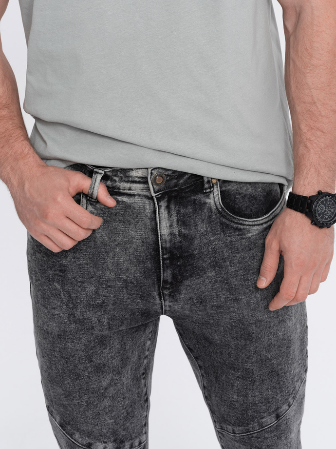 Spodnie męskie jeansowe slim fit z przeszyciem na kolanach - szary V3 OM-PADP-0109
