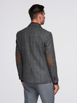 Elegancka męska marynarka w kratkę z domieszką wełny – szara V1 OM-BLZB-0137