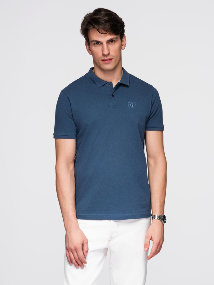 BASIC men's single color pique knit polo shirt - dark blue V13 OM-POBS-0100