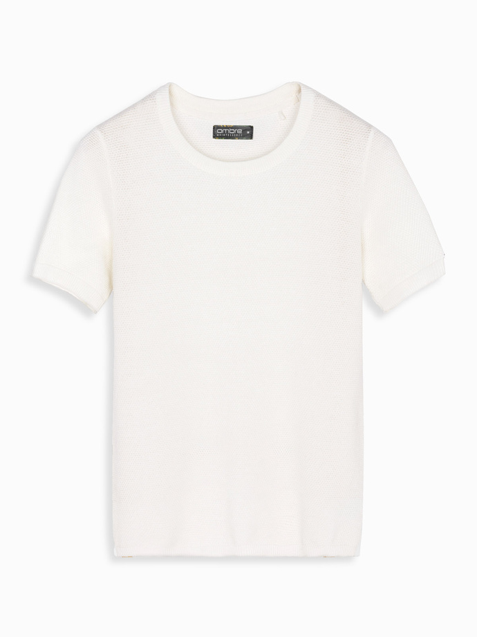 Men's knitted t-shirt with fine texture - white V1 OM-TSCT-0244