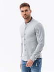Bawełniana męska koszula SLIM FIT ze stójką w kolorowe paski – szara V5 OM-SHCS-0178 