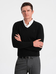 Men's sweater with a "v-neck" neckline with a shirt collar - black V1 OM-SWSW-0102