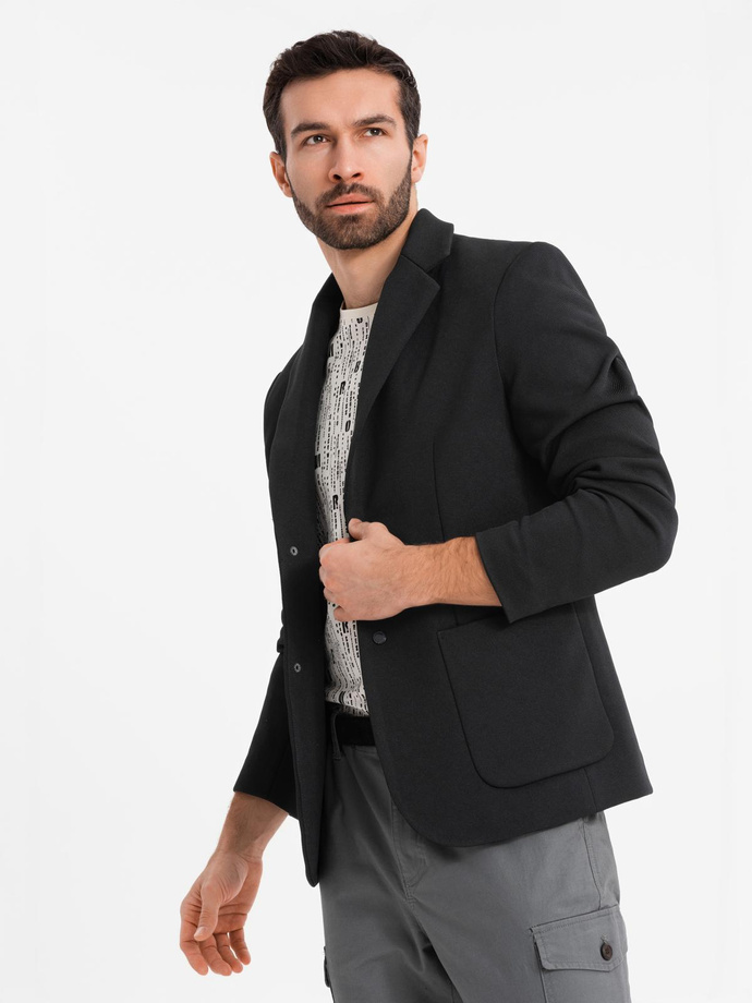 Men's jacket with high collar and hood - black V2 OM-BLZB-0133