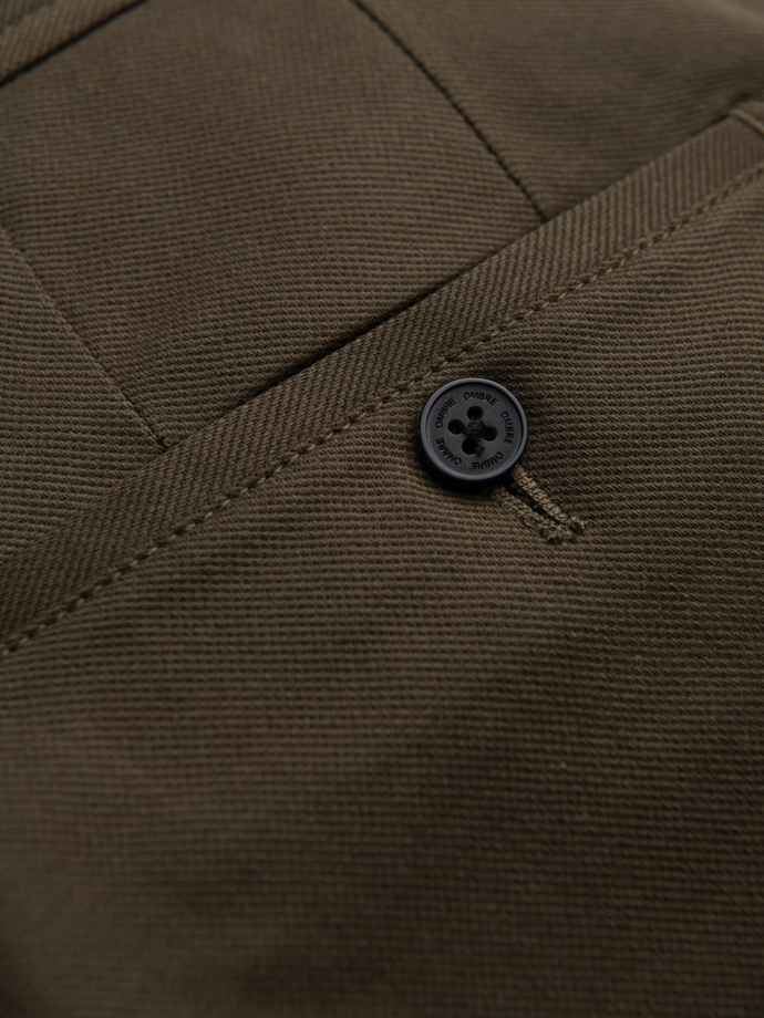 Spodnie męskie chino SLIM FIT z delikatną teksturą - ciemnooliwkowe V4 OM-PACP-0190