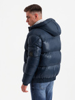 Warm men's puffer jacket with welts - navy blue V2 OM-JAHP-0207
