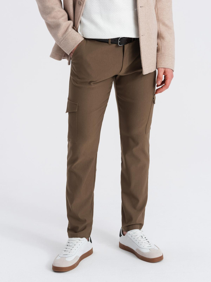 Men's REGULAR fabric pants with cargo pockets - olive V2 OM-PACG-0178