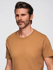 T-shirt męski klasyczny bawełniany BASIC - brązowy V21 OM-TSBS-0236