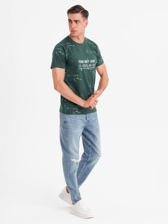 Męski t-shirt z nadrukiem i okrągłym dekoltem – zielony V3 OM-TSFP-0187