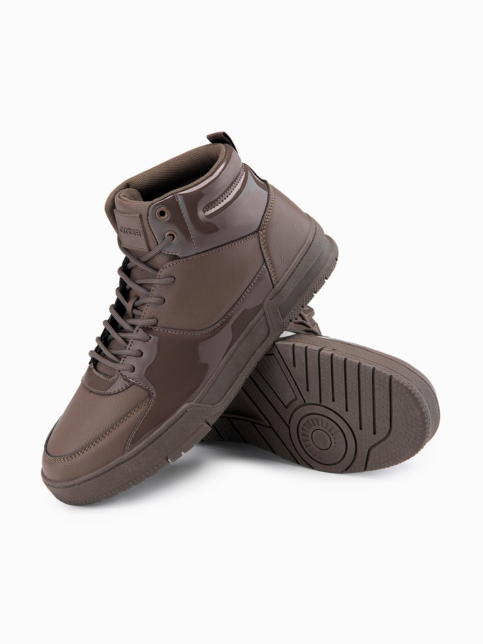 Buty męskie wysokie sneakersy z połyskującymi elementami – ciemnobrązowe V3 OM-FOSH-0178