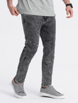 Spodnie męskie jeansowe slim fit z przeszyciem na kolanach - szary V3 OM-PADP-0109