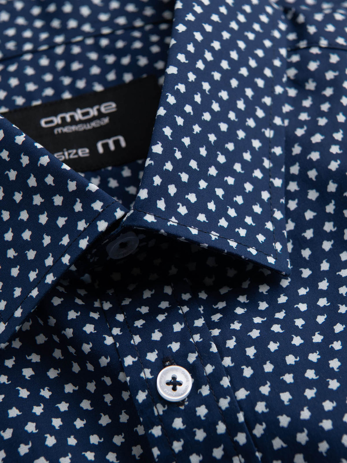 Men's fine pattern SLIM FIT shirt - navy blue V1 OM-SHCS-0140