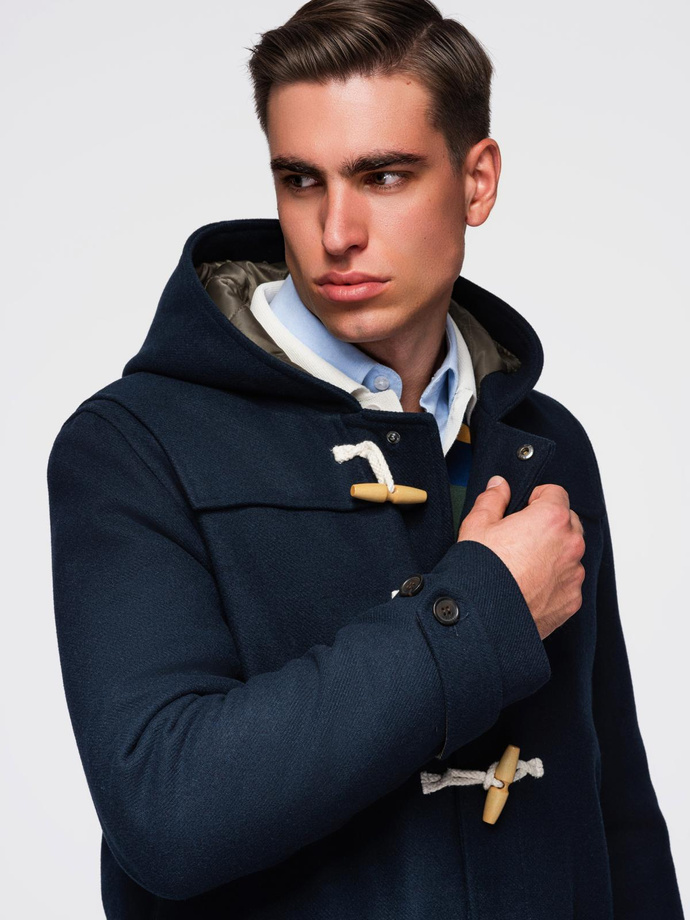 Men's insulated coat with hood and concealed zipper - black V1 OM-COWC-0110