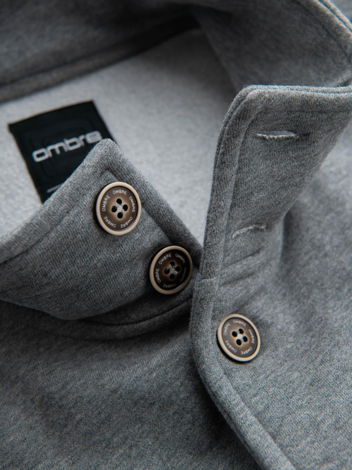 Washed men's sweatshirt with decorative stitching at the neckline - navy blue V4 OM-SSDS-0131