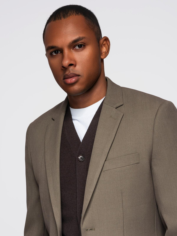 Męska elegancka marynarka SLIM FIT z rayonem – oliwkowa V5 OM-BLZB-0135 