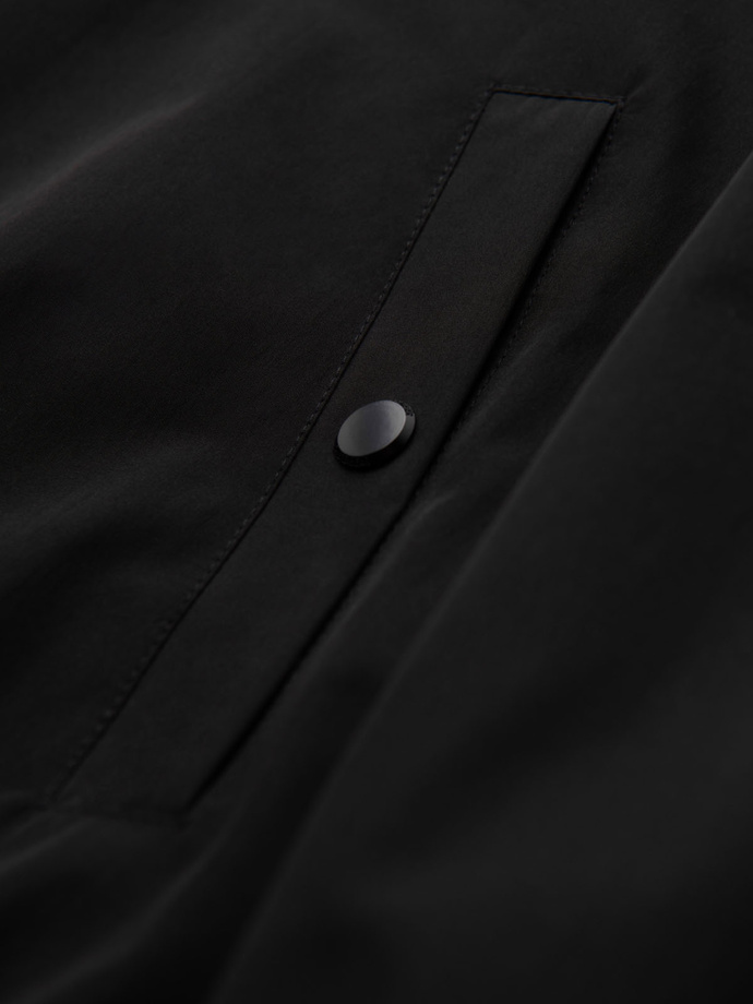 Men's faux leather jacket with ribbed bottom hem - black V2 OM-JAFL-0109