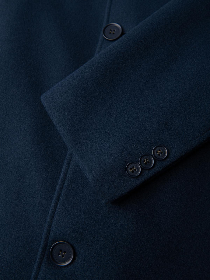 Long men's single-breasted coat with collar and undercoat - navy blue V3 OM-COWC-0135