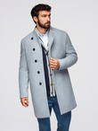 Men's coat with high collar and asymmetrical fastening - grey melange V1 OM-COWC-0141