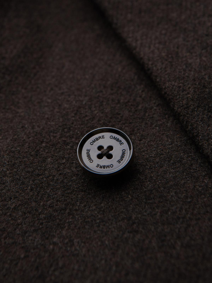 Men's coat with asymmetrical fastening and high collar - light brown V4 OM-COWC-0120