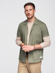Men's short sleeve shirt with Cuban collar - khaki V4 OM-SHSS-0168