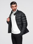 Men's quilted classic jacket with stand-up collar - black V1 OM-JALP-0261