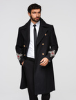 Men's double-breasted coat with wool and bead appliqués on sleeves - black V1 OM-COWC-0148
