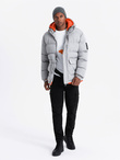 Men's sports warm jacket with double hood - grey V3 OM-JAHP-0208