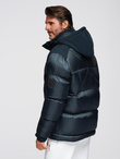 Men's quilted jacket with high zipped hood - black V1 OM-JAHP-0238