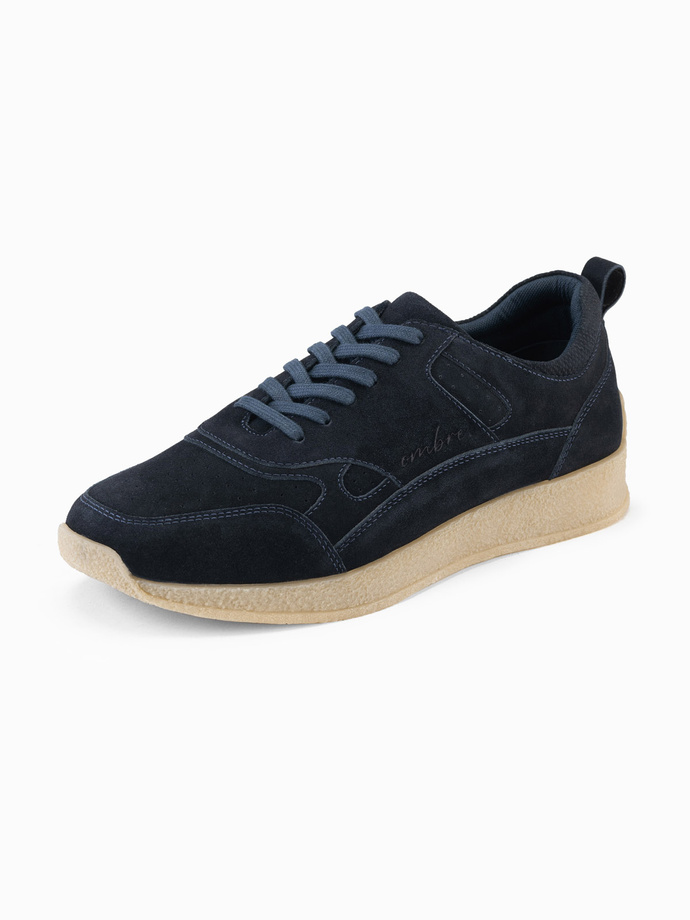 Men's lightweight suede sports style sneakers - navy blue V2 OM-FOSL-0205