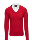 Men's sweater with a "v-neck" neckline with a shirt collar - red V4 OM-SWSW-0102